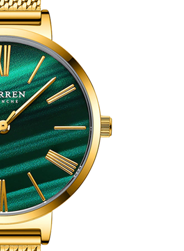 Curren Analog Watch for Women with Stainless Steel Band, Water Resistant, 9076, Gold-Green