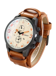 Curren Analog + Digital Watch for Men with Leather Band, Chronograph, Brown-White