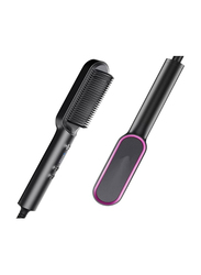 Rabos Electric Hair Straightener Brush with Ceramic Styling Comb, Black