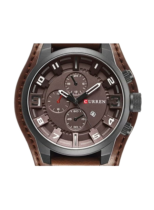 Curren Analog Watch for Men with Leather Band, Chronograph, NNSB03700286, Brown