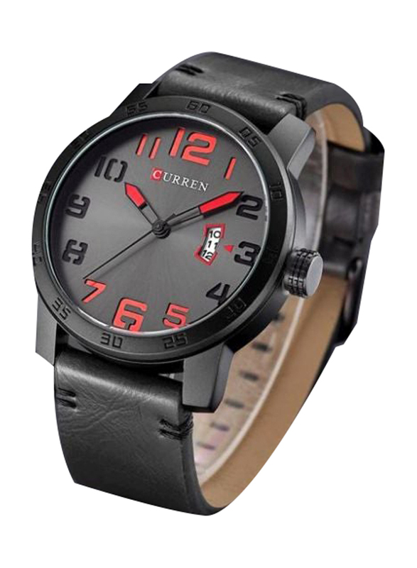 Curren Analog Watch for Men with Leather Band, 8254, Black