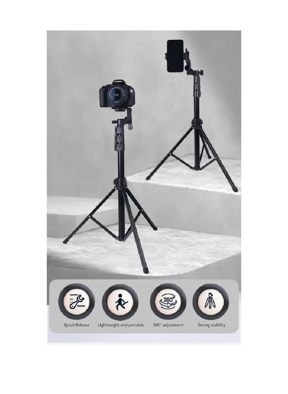 Jmary Multi-functional Adjustable Portable Camera Tripod Cell Phone Holder Floor Stand for Live Streaming, Black