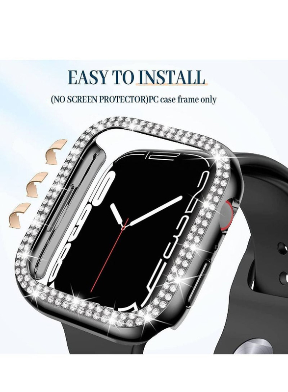Bling Crystal Diamond Protective Bumper Frame Smartwatch Case Cover for Apple Watch 45mm, Black