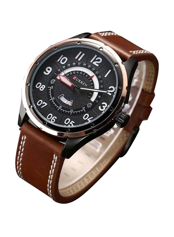 Curren Analog Watch for Men with Leather Band, M-8267-4, Brown-Black