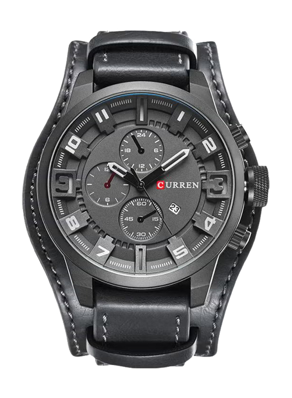 Curren Analog Watch for Men with Leather Band, Water Resistant, J31DGY, Dark Grey-Black