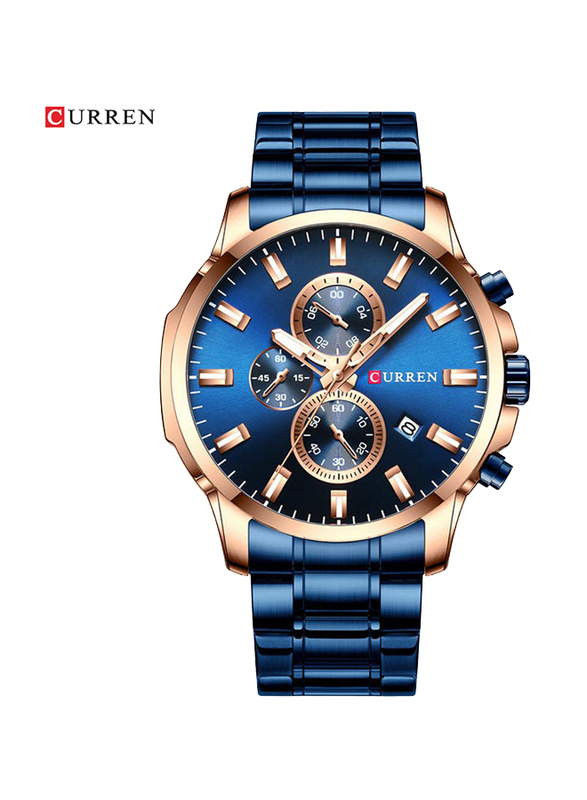 Curren Stylish Analog Wrist Watch for Men with Stainless Steel Band and Chronograph, Blue