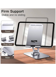 Hyx Adjustable Swivel Desktop Holder With 360 Degree Rotating Base Tablet Stand, Silver