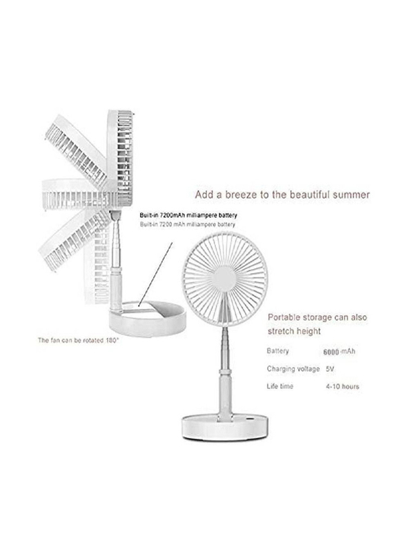 USB Rechargeable Battery Portable Height Adjustable Folding Mini Desk Fan and Standing Fan, White