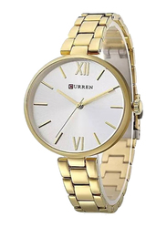 Curren Analog Watch for Women with Stainless Steel Band, 9017, Gold-White