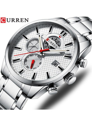 Curren Analog Watch for Men with Stainless Steel Band, Water Resistant and Chronograph, J4194S-W, Silver-White
