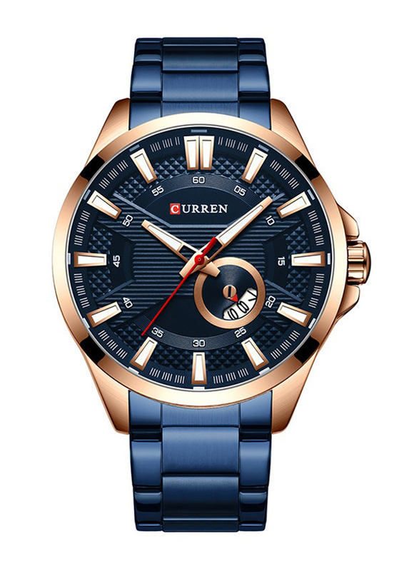 Curren Analog Watch for Men with Stainless Steel Band, Water Resistant, 8372-5, Blue