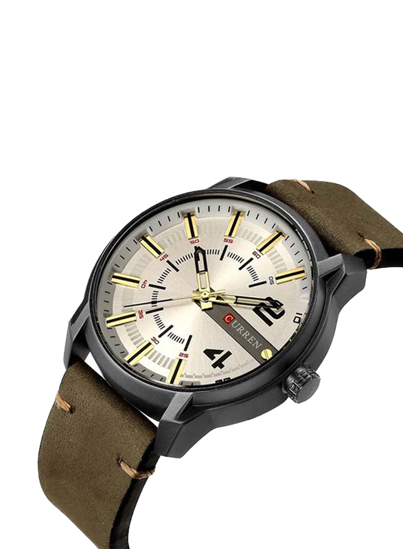 Curren Analog Watch for Men with Leather Band, M-8306-3, Green-White