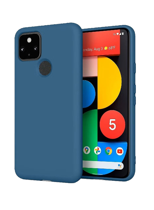 Google Pixel 5 Protective Shockproof Soft Liquid Silicone Gel Rubber Bumper Mobile Phone Back Case Cover, Blue