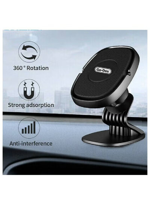 Go-Des Adjustable Dashboard Magnetic Car Phone Holder/Mount, Black