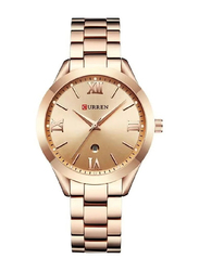 Curren Luxury Fashion Quartz Analog Wrist Watch for Women with Stainless Steel Band, Water Resistant, Rose Gold