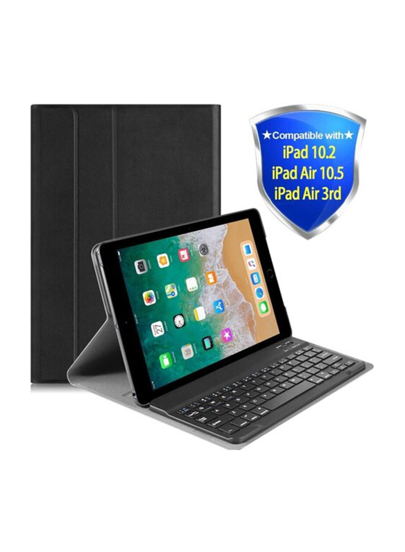 Ntech Magnetically Detachable Wireless English Keyboard with Slim Leather Folio Smart Cover for iPad 10.2" (2020 8th Gen/ 2019 7th Gen), Black