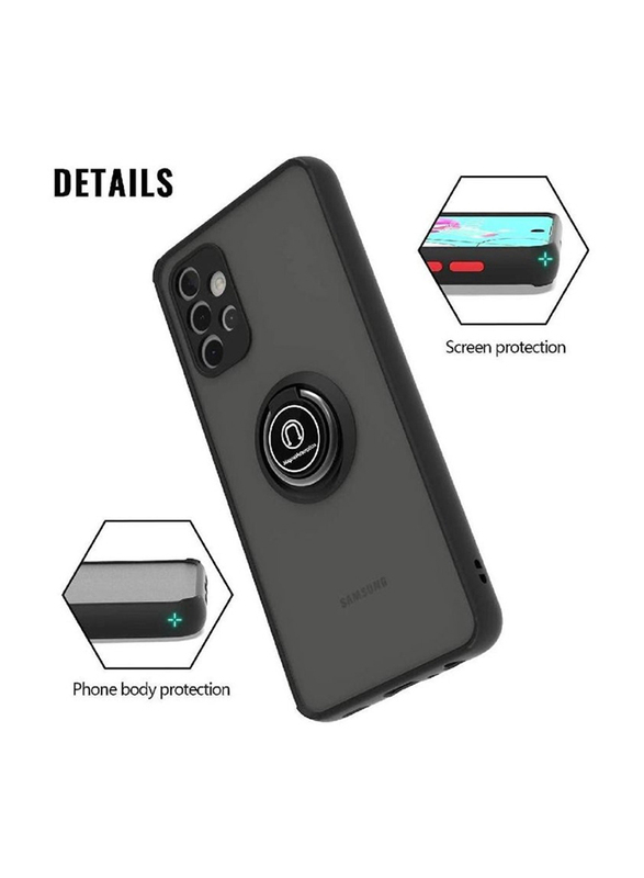 Samsung Galaxy A52 5G Bumper Slim Thin Matte Back Mobile Phone Case Cover with 360 Rotational Car Mount Magnetic Ring Holder, Black