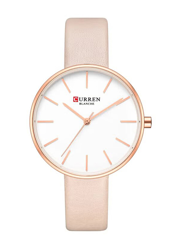 Curren Analog Watch for Girls with Leather Band, Water Resistant, C9042L-3, Pink-White