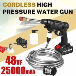 Cordless 30Bar High Pressure Car Washer with Nozzles Water Gun Set, 48V, Black