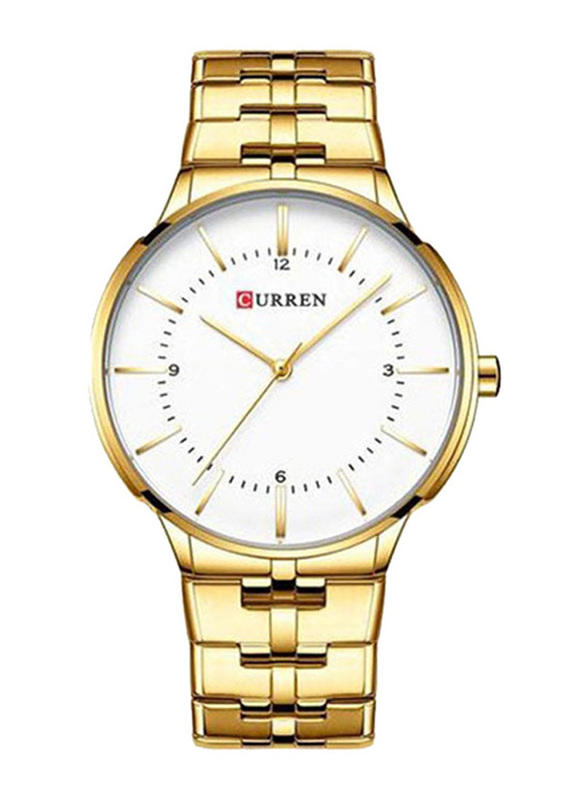 Curren Analog Watch for Men with Metal Band, Water Resistant, MI515FA0WC5Y2NAFAMZ, Gold-White
