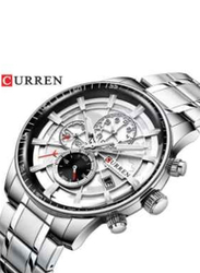 Curren Analog Watch for Men with Stainless Steel Band, Chronograph, 8362, Silver-White