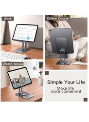 Universal Foldable Cradle Adjustable Swivel Desktop Holder Tablet Stand with 360 Degree Rotating Base, Grey