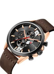 Curren Analog Watch for Men with Leather Genuine Band, Water Resistant and Chronograph, 8325, Black-Brown