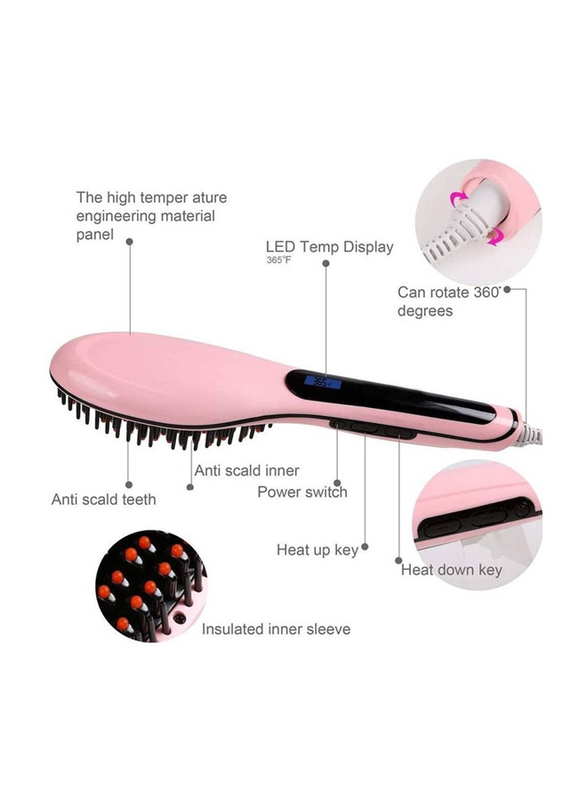 Xiuwoo Fast Hair Straightener Electric Comb Brush With LCD Display, Pink