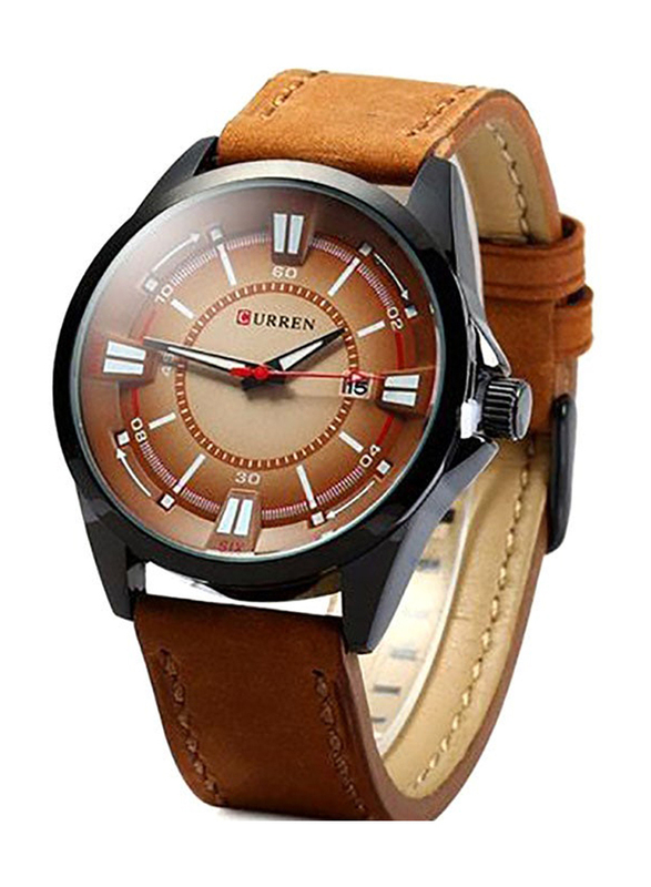 Curren Analog Watch for Men with Leather Band, Brown