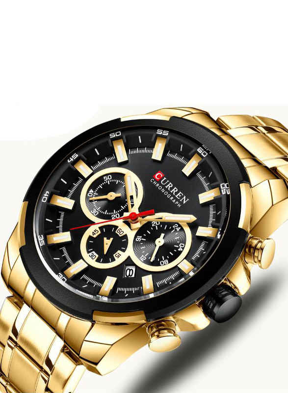 Curren Analog Watch for Men with Metal Band, Water Resistant & Chronograph, J4195G-KM, Gold-Black