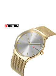 Curren Analog Watch for Men with Stainless Steel Band, Water Resistant, 8256, Gold-Silver