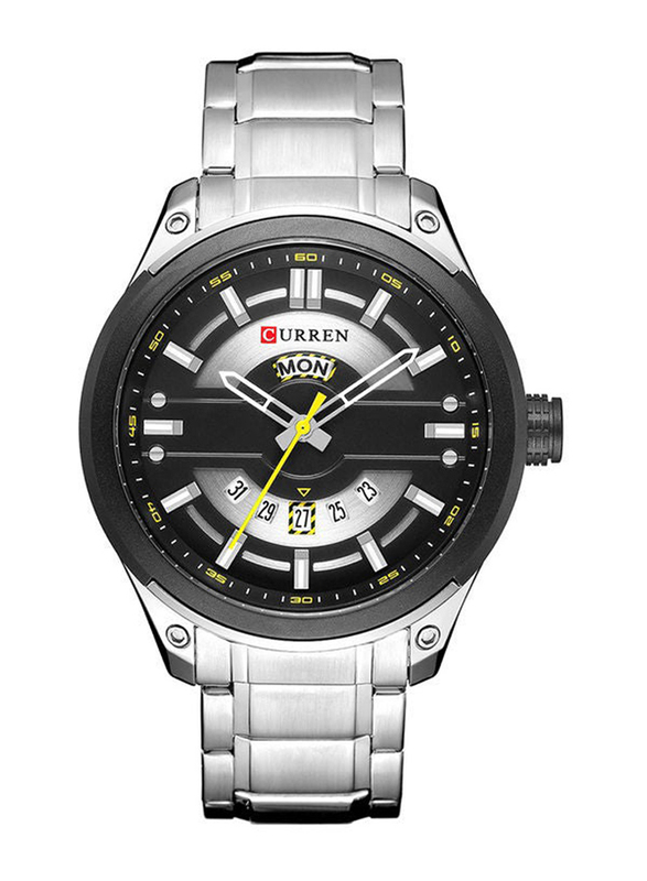 Curren Analog + Digital Watch for Men with Stainless Steel Band, J3635S-KM, Silver-Black