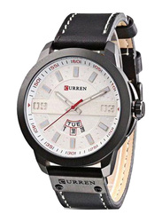 Curren Quartz Analog Watch for Men with Leather Band, Water Resistant, 8286, Black-Silver