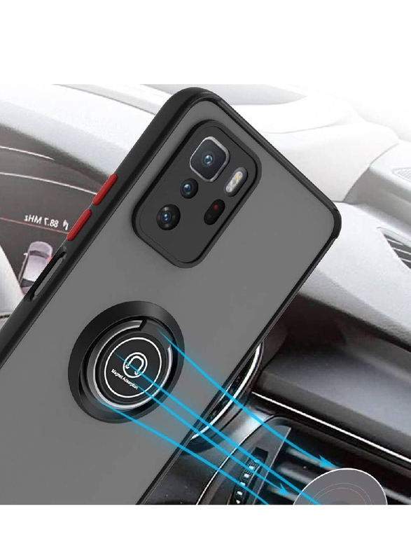 Xiaomi Poco X3 GT Matte Mobile Phone Back Case Cover with 360 Degree Rotate Metal Magnetic Ring Kickstand, Black