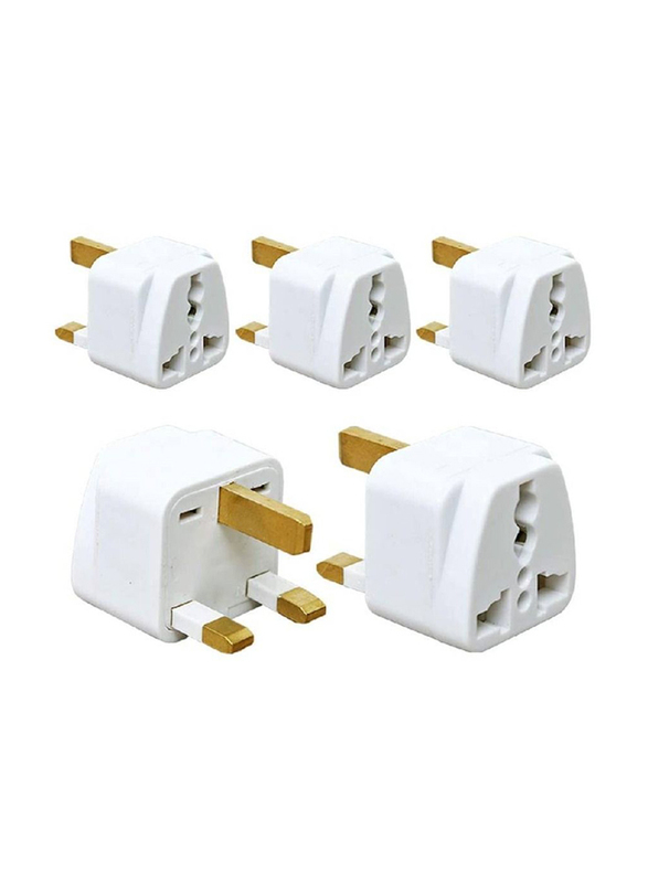 UK + US + AU + EU Plug Converter 3-Pin Travel Adaptor and Converter, 5 Pieces, White