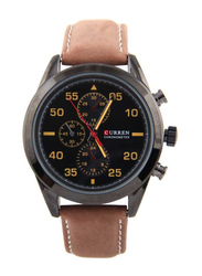 Curren Analog Watch for Men with Leather Band, Water Resistant & Chronograph, 8156, Black-Brown