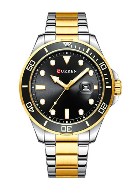 Curren Analog Watch for Men with Stainless Steel Band, Water Resistant, 8388, Gold-Black