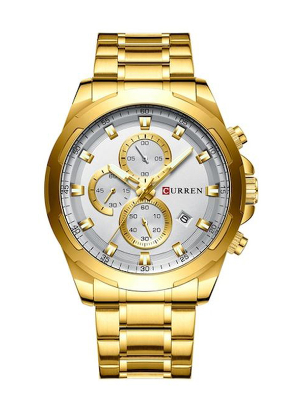 Curren Analog Watch for Men with Stainless Steel Band, Water Resistant and Chronography, 8354, Gold-Silver