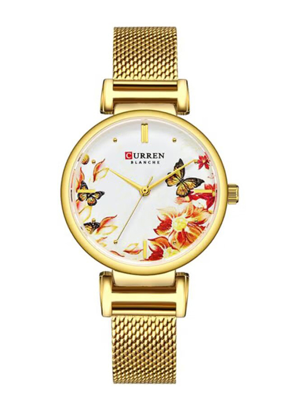 Curren Analog Watch for Women with Stainless Steel Band, Water Resistant, 9053, Gold-Multicolour