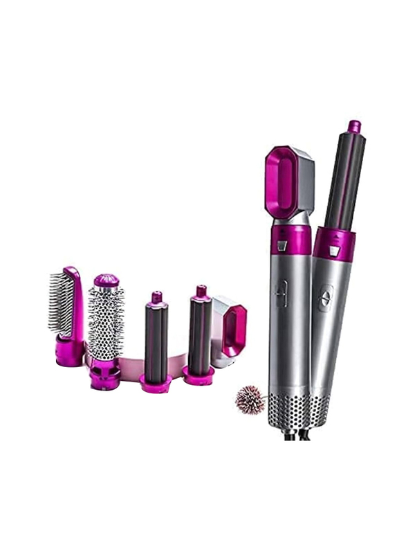 5 in 1 Hot Air Styler Curler Brush Negative Ionic Hair Straightener Hot Air Styler, Grey/Pink