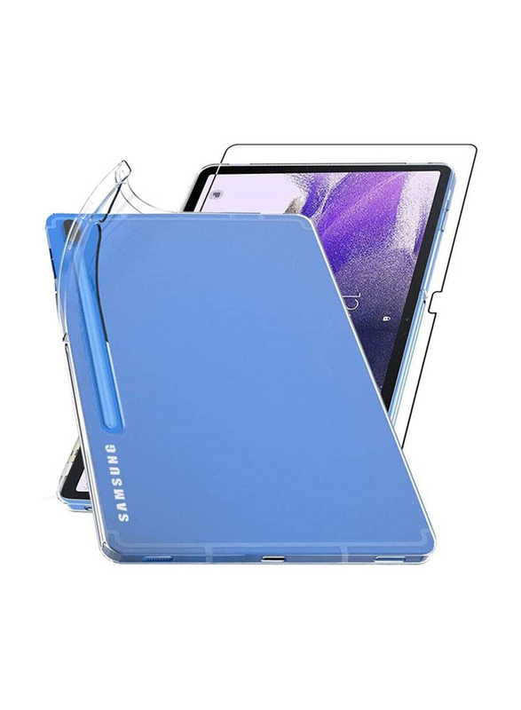 Samsung Galaxy Tab S7 Plus 12.4-inch Soft Flexible Transparent Bumper Back Tablet Case Cover with Tempered Glass Screen Protector, Clear