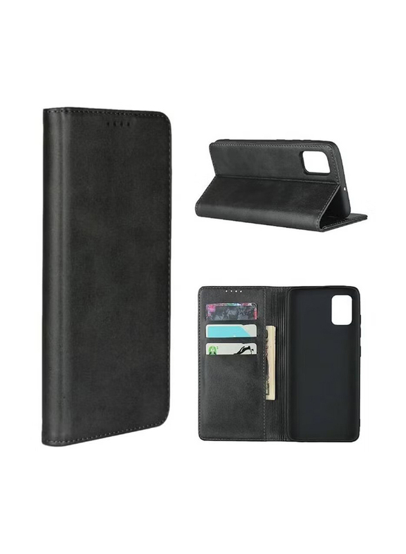 Samsung Galaxy A51 Leather Wallet Flip Mobile Phone Case Cover, Black