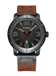 Curren Analog Watch for Men with Leather Band, Water Resistant, J3634B, Brown-Black