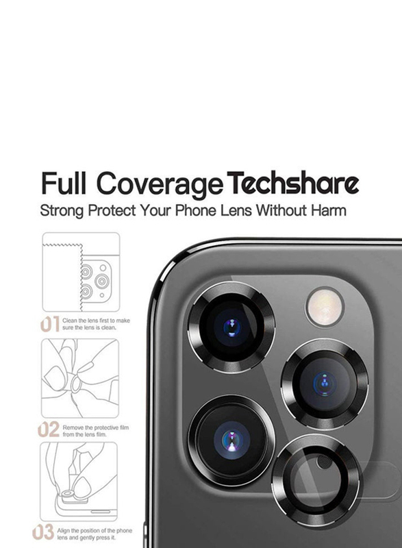 Techshare Apple iPhone 12 Pro Camera Lens Protector, 3 Pieces, Black