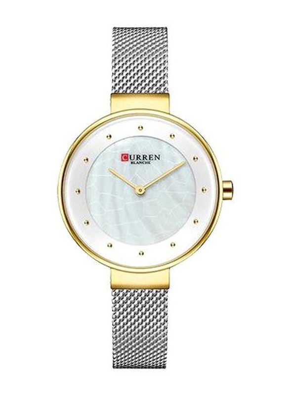 Curren Analog Watch for Women with Stainless Steel Band, Water Resistant, 9032, Silver-White