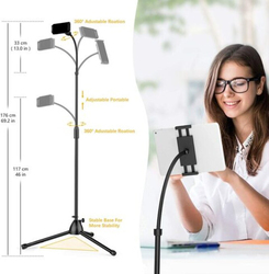 Tripod Stand Holder with Adjustable 360 Swivel Phone Pad for 3.5''-12.5'' Tablet/Phone, Black