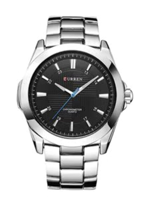 Curren Analog Watch for Men with Stainless Steel Band, Water Resistant, 8109, Black-Silver