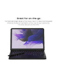 Protective Leather Smart Wireless Detachable Waterproof Magnetic Folio Stand Tablet English Keyboard Case Cover for Samsung Galaxy Tab S7 FE/S7 Plus/S8+ 12.4 Inch, Black