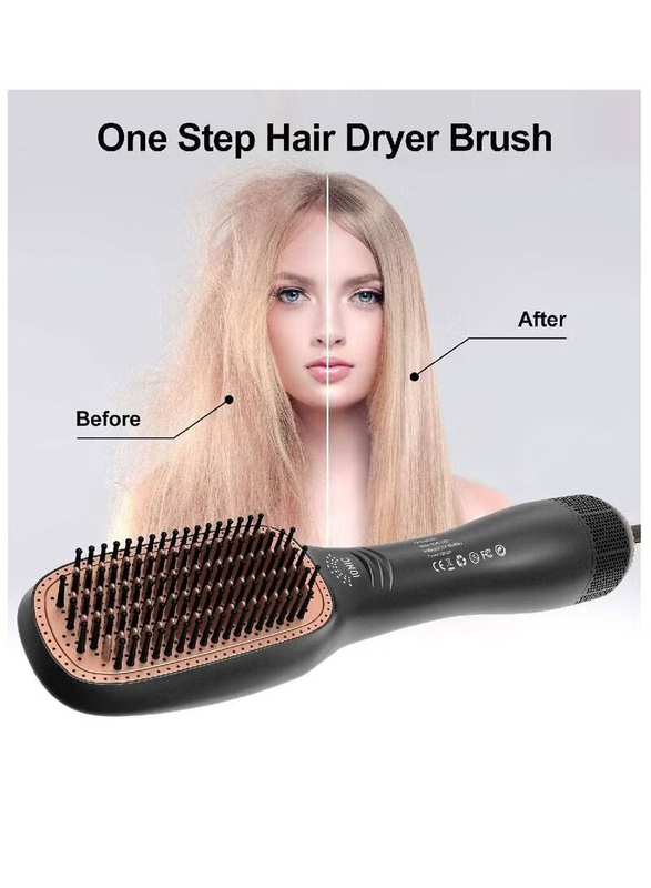 Arabest 3-In-1 Professional Negative Ion Ceramic Blow Hair Dryer Salon Styler Volumizer Brush for Straightening, Black/Pink