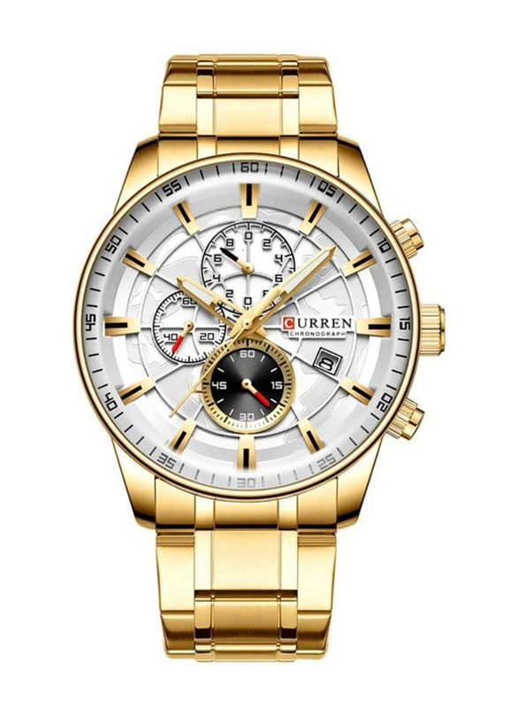 Curren Analog Watch for Men with Stainless Steel Band, Water Resistant and Chronography, 8362, Gold-Silver